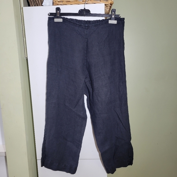 Bryn Walker elastic waist high rise wide leg linen pants  black medium - Picture 1 of 11